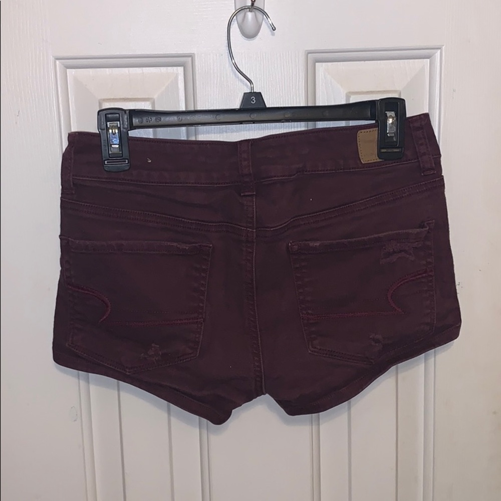 American Eagle Ripped Burgundy Jean Shorts - Picture 2 of 4